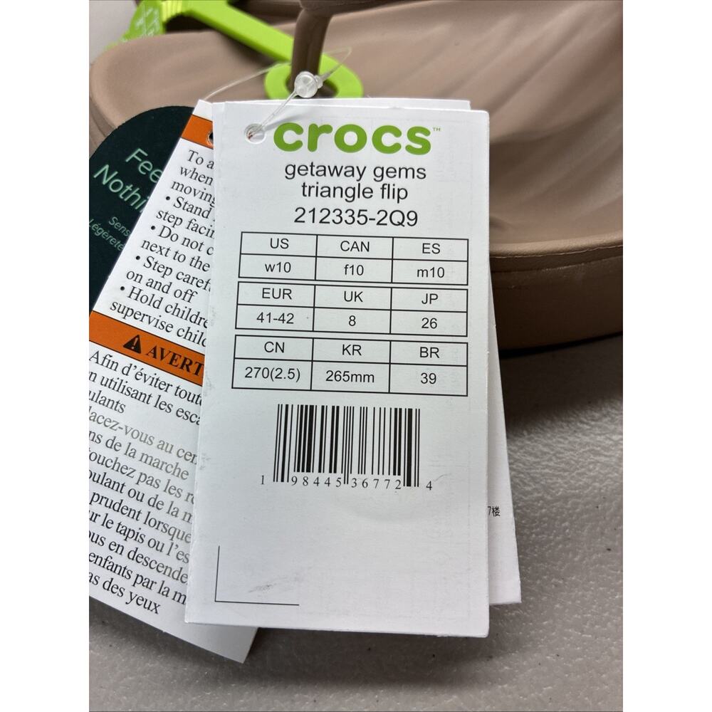 Crocs Getaway Gems Triangle Flip, Color Latte Size W10 212335-2Q9 New With Tags - Picture 5 of 6